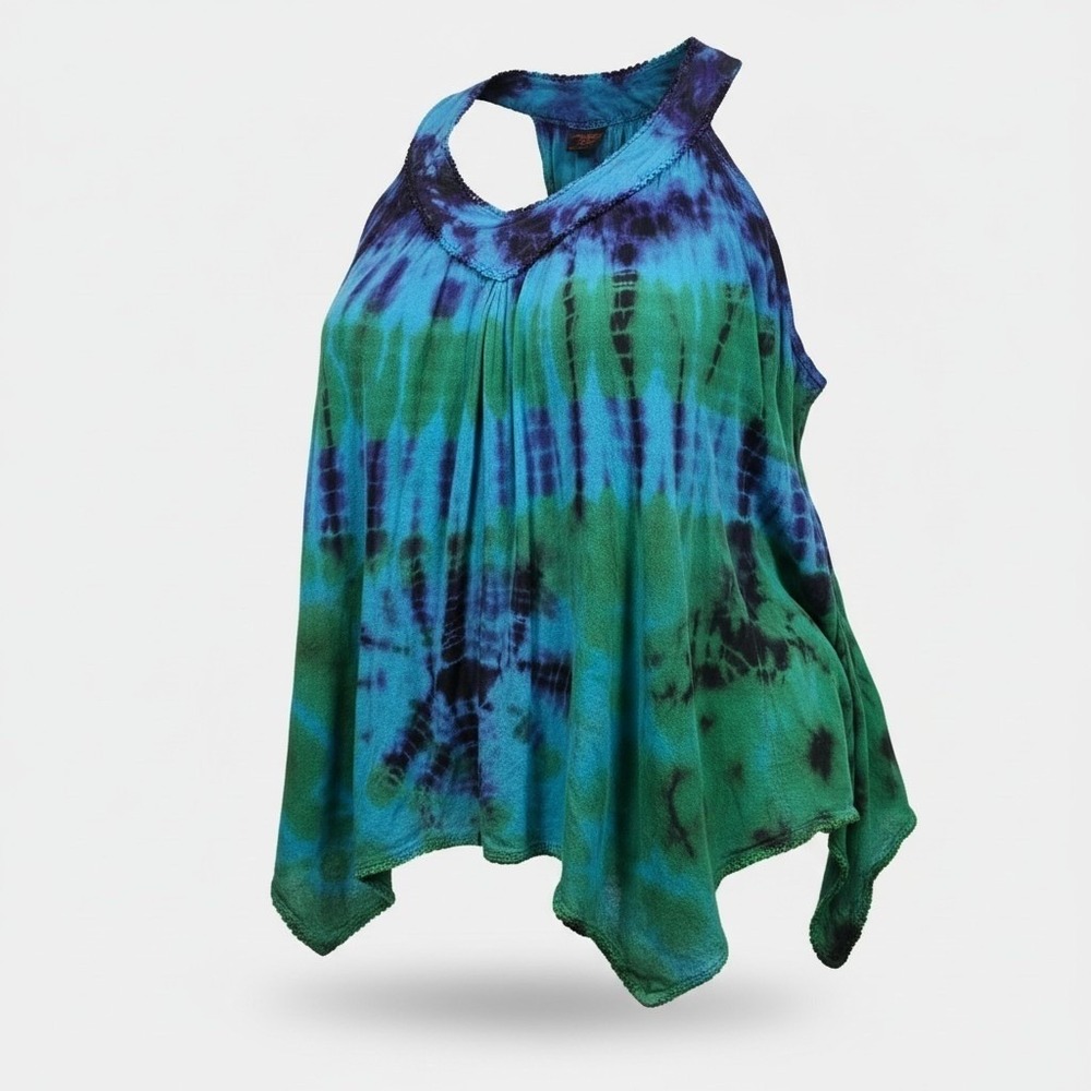 Advance Apparels Tie Dye Sharkbite Top Festival Boho Artsy Free Size